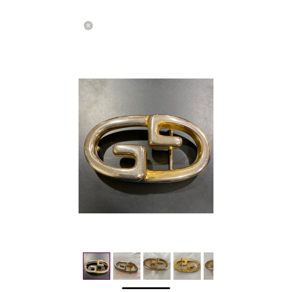 Gucci Vintage Double G Silver and Gold Tone Belt Buckle Made In Italy